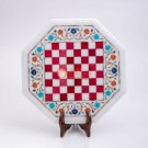 Marble White Handmade Chess Inlaid Set Table Top Mosaic Multi Stone Floral Arts
