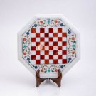 White Marble Top Chess Set Table Top Carnelian Mosaic Inlaid Arts Indoor Game