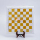 White Marble Handmade Top Chess Set Mosaic Yellow Inlay Art Play Room Decor Gift