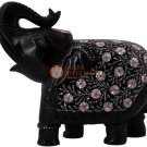 10" Black Collectible Elephant Statue Mop Inlay Fine Floral Art Veterans Gifts 10" Black Collectible Elephant Statue Mop Inlay Fine Floral Art Veterans Gifts