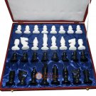 King Size 2.5" Marble Chess Pieces With Blue Velvet Box Handmade Chess Lovers King Size 2.5" Marble Chess Pieces With Blue Velvet Box Handmade Chess Lovers