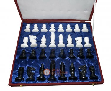 King Size 2.5" Marble Chess Pieces With Blue Velvet Box Handmade Chess Lovers