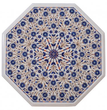 16" White Marble Coffee Lapis Lazuli Table Top Mosaic Hallway Home Decor Arts
