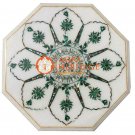 12'' Marble Coffee Center Table Top Malachite Inlay Floral Marquetry Decor H3711