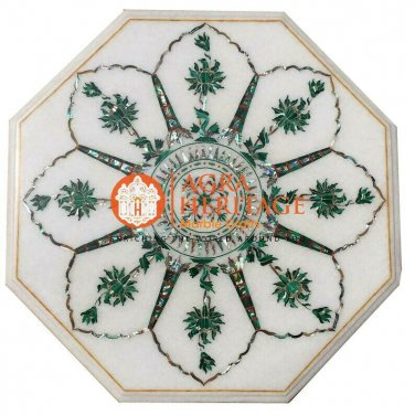 12'' Marble Coffee Center Table Top Malachite Inlay Floral Marquetry Decor H3711