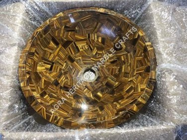 Marble Wash Basin Tiger Eye Inlay Random Stone Design Bathroom Accessories E414