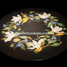 Marble Round Top Marquetry Inlay Hallway Table Top Floral Art Patio Decor H5343