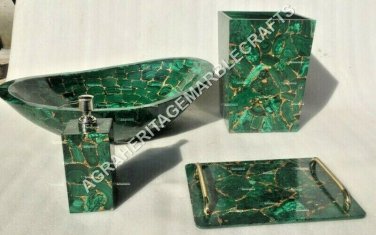 Malachite Inlaid Random Marble Decorative Bathroom Accessory Set Decor E1134