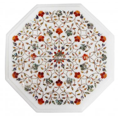 Marble Table Top Carnelian Inlay Mosaic Work Decorate Halloween Furniture H2743