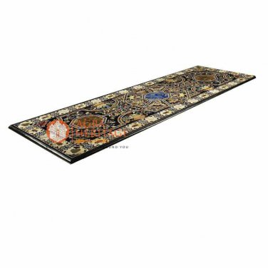 Black Marble Big Dining Outdoor Pietra Dura Table Top Collectible Inlaid E1645