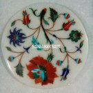 5" White Marble Tile Rare Marquetry Multi Stone Inlay Floral Home Decor