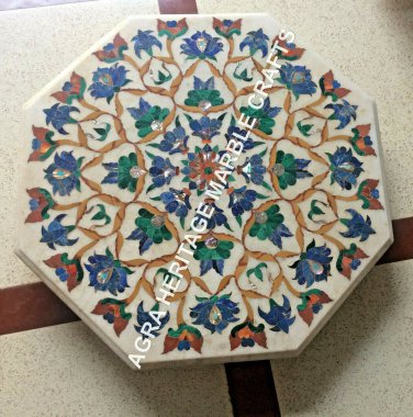 24" Marble White Kitchen Side Table Top Marquetry Multi Inlay Patio Decor H5369A
