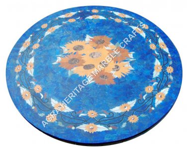 36" Marble Dining Top Table Lapis Lazuli Inlay Random Art Hallway Decor H4931A