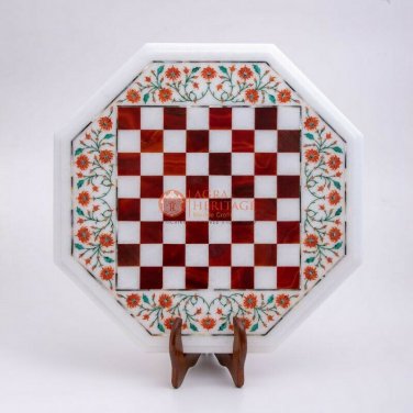 Marble White Handmade Chess Set Indoor Game Decorative Multi Stone Art Game Top
