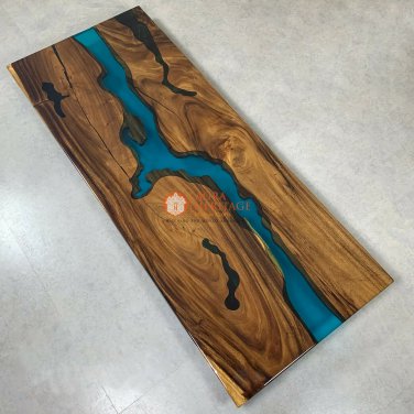 Custom Blue Resin Epoxy River Table Live Edge Epoxy Dining Custom Table Decor