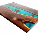 Epoxy Resin Green Shiny River Wooden Dining Customize Table Top Handmade Decor