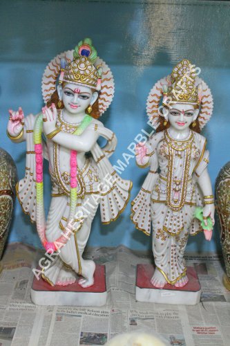 36" Marble Radha Krishna Murti Hand Painted Art Religious Gift Home Decor H5759B
