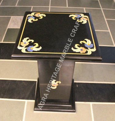 24" Black Buy Online Marble Table Top With Stand Marquetry Design E773