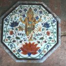 18" Marble White Octagon Center Side Table Top Ganpati Inlay Religious Art H4916