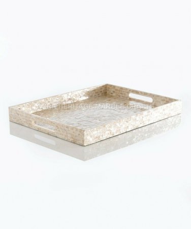 9"x12" Elegant Marble Serving Tray Precious Mother of Pearl Inlay Decor E1422