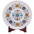 12" White Marble Serving Dish Plate Mosaic Inlay Multi Gems Marquetry Table Art 12" White Marble Serving Dish Plate Mosaic Inlay Multi Gems Marquetry Table Art