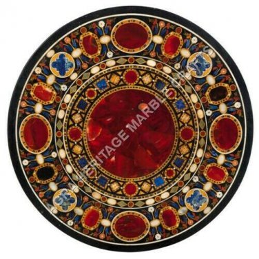 Marble 34" Round Dining Table Top Scagliola Inlay Italian Christmas Decor E1518