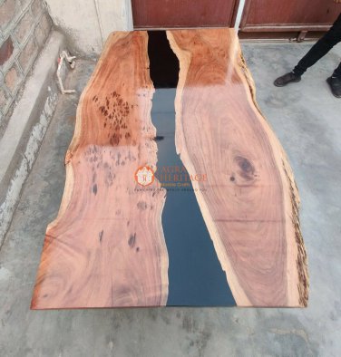 Epoxy Black Resin River Dining Center Custom Table, Natural Wood BAR TABLE Decor