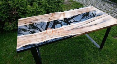 Custom Black Resin Epoxy Coffee Table, Walnut Epoxy Table, Ultra Transparent Top