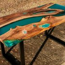 Epoxy Handmade Coffee Table Olive Wood and Epoxy Resin Ruby Green Blue Design