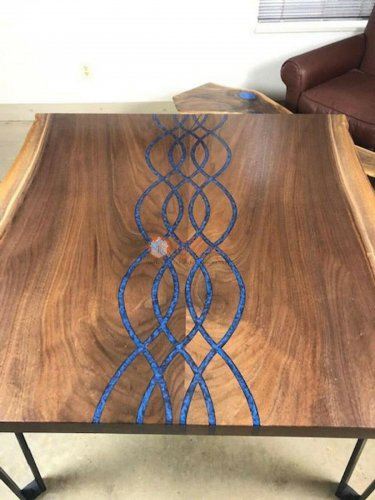 Resin Dining Table Wooden Blue Transparent Epoxy River Resin Antique Design Deco