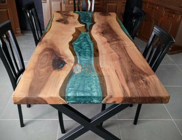 Center Table Top Live Edge Walnut Table, Custom Order, Epoxy Resin River Table