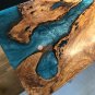 Blue Resin River Live Edge Dining Confrence Center Table Top Natural Wood Decor