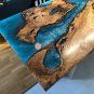 Blue Resin River Live Edge Dining Confrence Center Table Top Natural Wood Decor