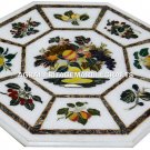 White Marble Coffee Table Top Handmade Fruits Inlay Design Arts Decorative H2983