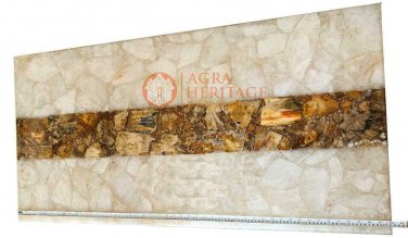 5'x3' Blue Agate Custom Dining Table Top Petrified Wood Inlay Random