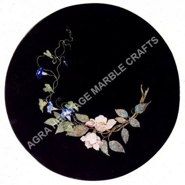 30" Handmade Marble Coffee Table With Black Top Inlay Marquetry Art Decor H5123B