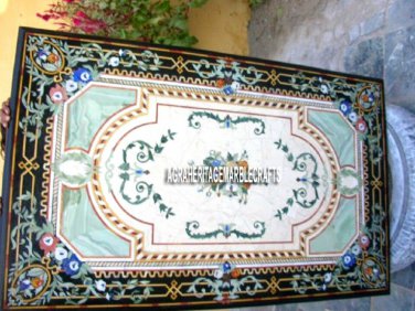Marble Large Dining Table Top Malachite Inlay Stone Work Restaurant Decor H3913