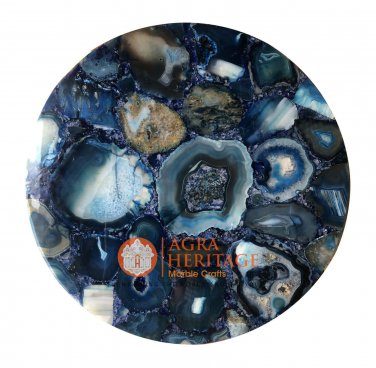 24" Blue Agate Marble Coffee Decorative Table Top Living Room Decor E1220