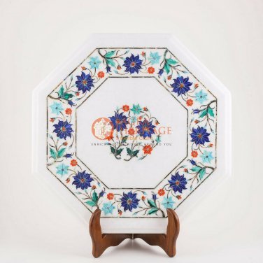 Marble Coffee Table West Elm 15"x15" Lapis Marquetry Gemstone Patio Arts Decor