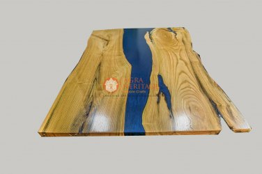 Epoxy Dining Corridor Table Top Handmade Blue Resin River Live Edge Interior Art