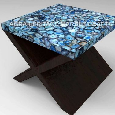 24" Marble Side Top Coffee Center Agate Table Handmade Inlay Hallway Decor E1265