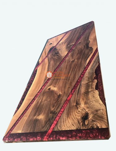 Red Resin River Dining Custom Center Dining Table Top Handmade Royal Furniture