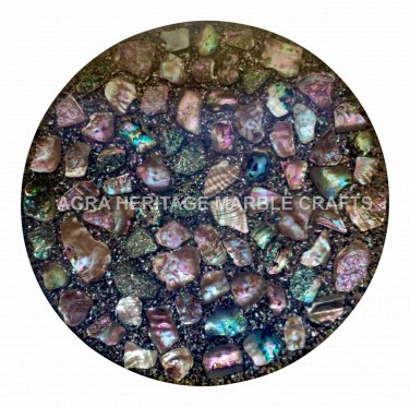 24" Modern Marble Round Coffee Table Top Multi Lucite Marquetry Inlay Decor E241