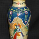 Marble Flower Vase Pot Hand Painted Krishna Peacock Design Christmas Eve Gift