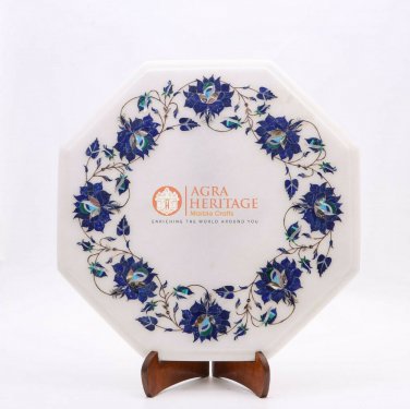 White Marble Top Coffee Side Table Lapis Inlaid Pietradura Floral Arts Gift Her
