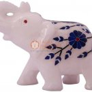 3" Marvulesh Inlaid Wild Elephant Lapis Gemstone Floral Art Bedroom Decor Gifts