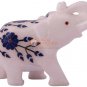 3" Marvulesh Inlaid Wild Elephant Lapis Gemstone Floral Art Bedroom Decor Gifts