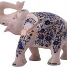 12" White Trunk Up Elephant Lapis Lazuli Stone Floral Design New Year Eve Gifts