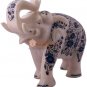 12" White Trunk Up Elephant Lapis Lazuli Stone Floral Design New Year Eve Gifts