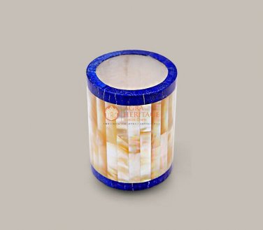Marble Handmade Unique Pen Holder Stand Mop Lapis Semi Precious Stone Art Decor